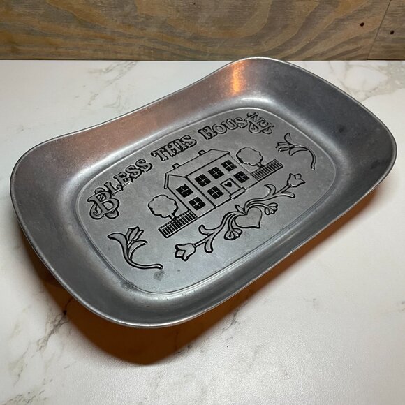 Serving Tray by Wilton Armetale "Bless This House" Pewter Bread Plate - Picture 3 of 4